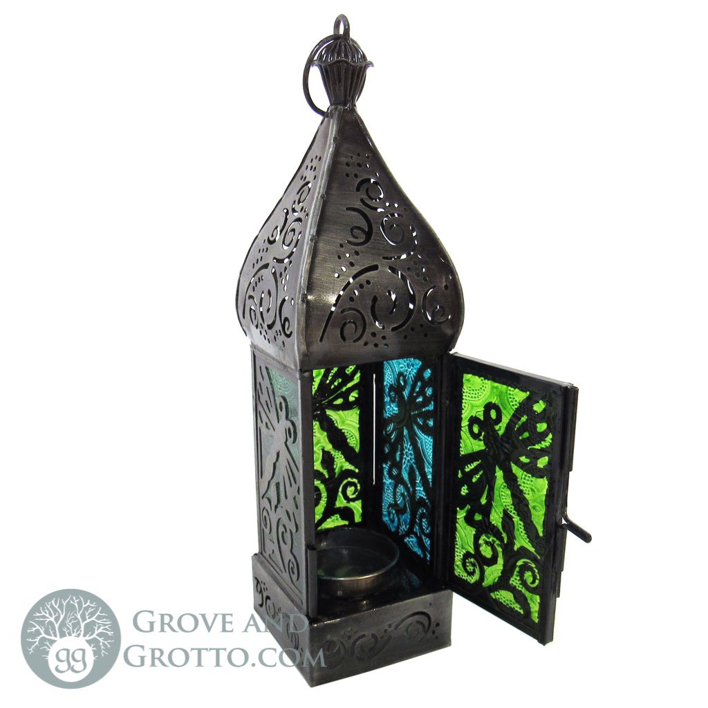 Dragonfly Glass and Metal Lantern